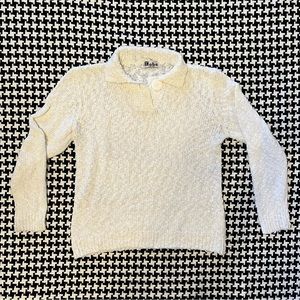 Vintage 80s 90s oversized boucle white knit collared sweater